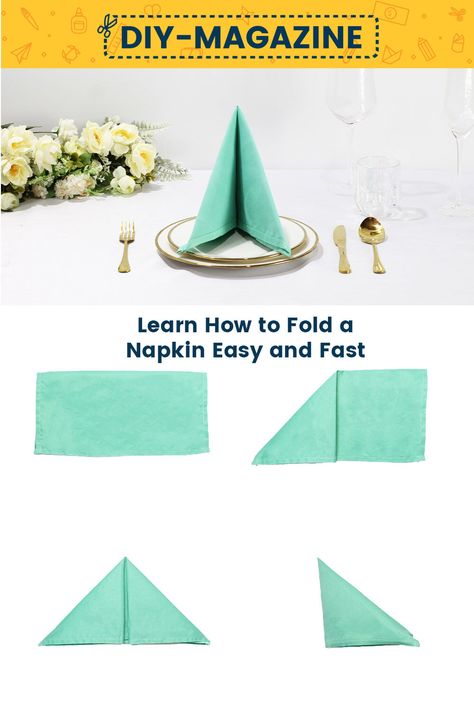 EHow to Make an Easy and Fast Wedding Napkin Fold Simple Napkin Folding, Table Setting Guide, Wedding Napkin Folding, Creative Napkin Fold, Cloth Napkins Wedding, Diy Napkin Folding, Christmas Napkin Folding, Easy Napkin Folding, Napkin Folding Ideas