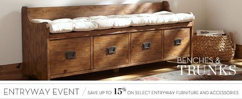 Wooden Benches Indoor & Decorative Benches | Pottery Barn Bench With Drawers, Entry Bench, Entryway Storage, Bench With Shoe Storage, Wood Drawers, Kiln Dried Wood, Wooden Bench, Entryway Furniture, Wood Bench