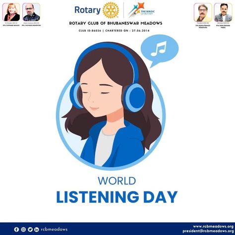 🌍🦻 Celebrating World Listening Day with Rotary Club of Bhubaneswar Meadows! 🌍🦻 Today, we highlight the importance of listening—truly listening—to the world around us. Whether it's the sounds of nature, the voices of our community, or the whispers of those in need, listening is the first step toward understanding and action. At Rotary Club of Bhubaneswar Meadows, we believe that by listening, we can: 👂 Foster deeper connections 👂 Understand diverse perspectives 👂 Address community needs effe... Importance Of Listening, Sounds Of Nature, The Whispers, Rotary Club, Active Listening, Community Engagement, Peace And Harmony, First Step, The Fosters