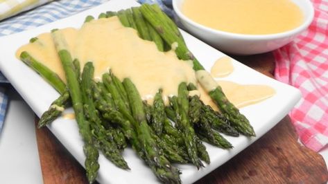 Roasted Asparagus with Smoky Gouda Cheese Sauce Recipe - Allrecipes.com Asparagus With Cheese Sauce, Cheese Sauce For Asparagus, Sauce For Asparagus Recipes, Gouda Sauce, 6 Months Plan, Gouda Cheese Sauce, Asparagus With Cheese, Easy Vegetable Sides, Asparagus Cheese