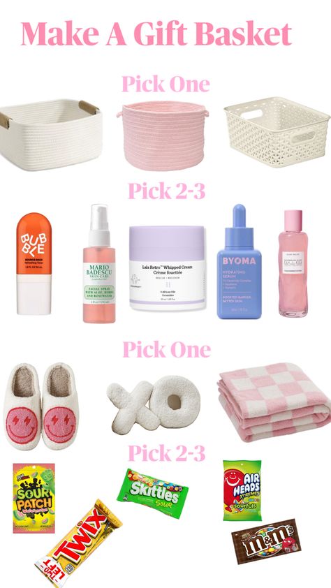 The perfect guide to help you make your bff a gift basket. Pinterest Outfit Ideas, Tutorial Natural Makeup, Making A Gift Basket, Easy Birthday Gifts, Hacks Makeup, Diy Baskets, Dream Ideas, Preppy Things, Birthday Presents For Friends