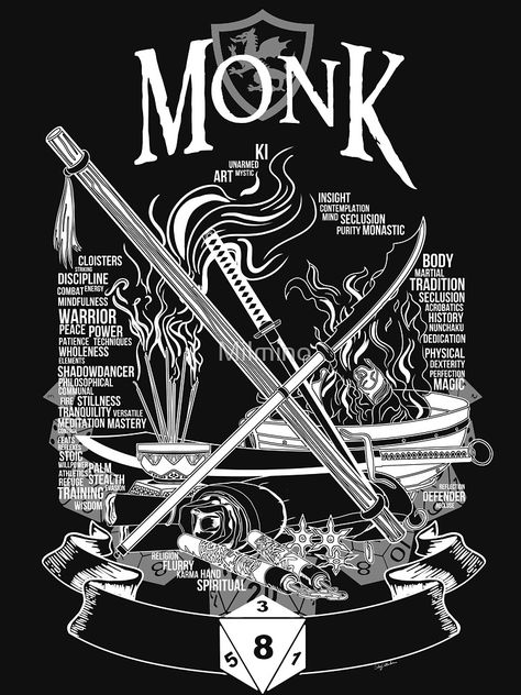 RPG Class Series: Monk - White Version by Milmino Monk Rpg, Monk Dnd, D D Classes, Dnd Classes, Dungeons And Dragons Art, Heroic Fantasy, Dragon Rpg, Pathfinder Rpg, D&d Dungeons And Dragons