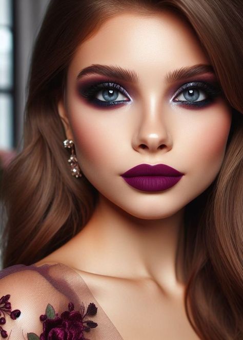 Dive into romance! Plum smokey eyes paired with berry lips create a deep and captivating look, perfect for a date night or a night out with the girls. Plum Smokey Eye, Retro Makeup Looks, Plum Eyeshadow, Grey Smokey Eye, Bronze Smokey Eye, Gold Smokey Eye, Blue Smokey Eye, Green Smokey Eye, Eyes Game