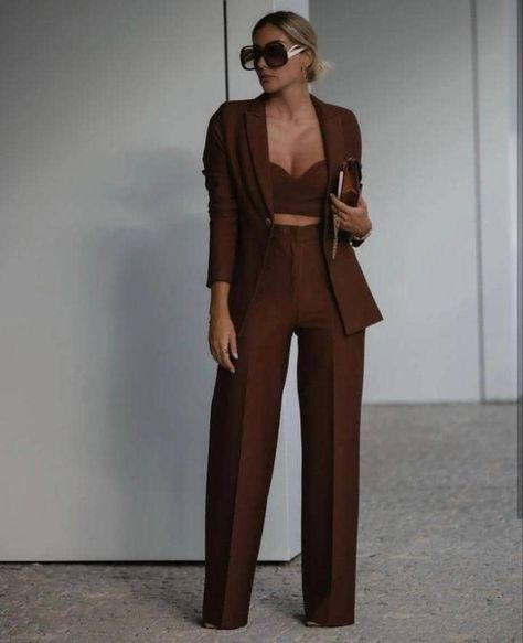 Brown Suits Women Work Outfits, Brown Pants Suit Womens, Chocolate Suit For Women, Brown Pant Suit Womens, Brown Pantsuits For Women, Brown Professional Outfit, Chocolate Brown Suit Women, Brown Suits For Women, Suits For Women Brown