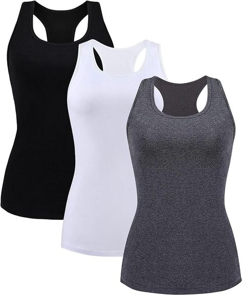 beautyin Cotton Racerback Tank Tops for Women with Shelf Bras Yoga Camisole Tops Black/White/Gray at Amazon Women’s Clothing store Cotton Camisole, Womens Camisoles, Womens Tank Tops, Yoga Bra, Workout Yoga, Tank Top Camisole, Tops Black, Yoga Tops, Shelf Bra