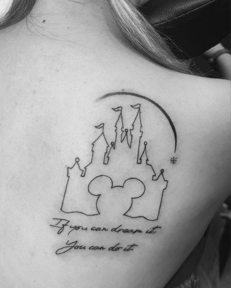 Disneyland tattoo Walt disney tattoo Walt Disney Tattoo Ideas, Disney Rib Tattoo, Disneyland Tattoo Ideas, Disneyland Paris Tattoo, Disney Fine Line Tattoo, Disneyland Castle Tattoo, Walt Disney Tattoo, Disneyland Tattoo, Mickey Tattoos