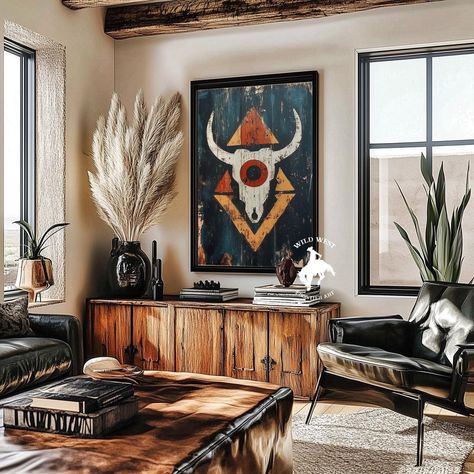 Southwestern Room Decor, Gift For Her, Cowboy Wall Art, Texas Gift, New Mexico Art, Boho Wall Art, Illustration Print, Native Decor, Aztec Western Moody Decor, Texas Inspired Decor, Boho Western House Decor, Western Office Ideas, Western Boho Room, Southwest Modern Decor, Western Gothic Decor, Western Boho Living Room, Western Themed Room