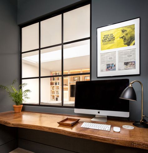 Home Office Internal Window, Window Internal Wall, Indoor Window Between Rooms, Internal Crittal Windows, Crittal Partition Wall, Internal Glass Window, Interior Window Between Rooms, Internal Window Ideas, Internal Windows Between Rooms