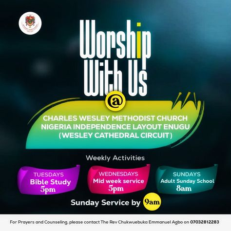 Worship with us Worship With Us Flyer Design, Nigeria Independence, Church Worship, Church Flyer Design, Church Flyer, Methodist Church, The Rev, Sunday School, Counseling