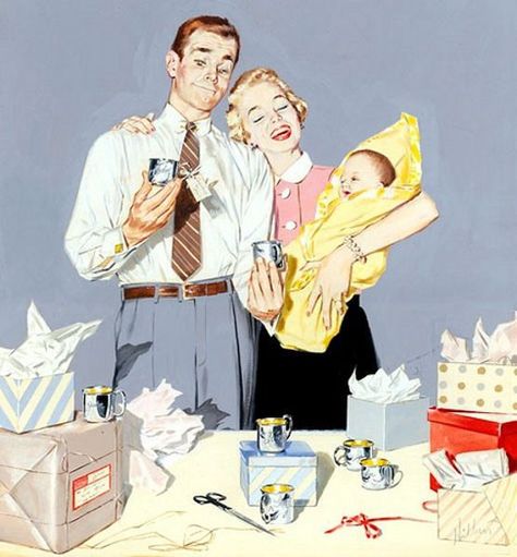 Surprise Hug, 가족 일러스트, American Gallery, Baby Registry Items, Vintage Housewife, Traditional Family, Retro Baby, Vintage Illustrations, Family Illustration