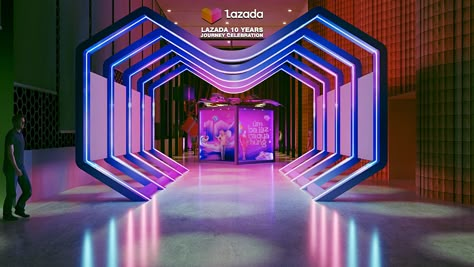 LAZADA 10 YEARS on Behance Entrance Arch Design, Event Arch, Event Entrance Arch Design, Event Entrance Design, Event Entrance Arch, Scaffolding Design, Gate Event, Welcome Gate, Art Deco Design Graphics