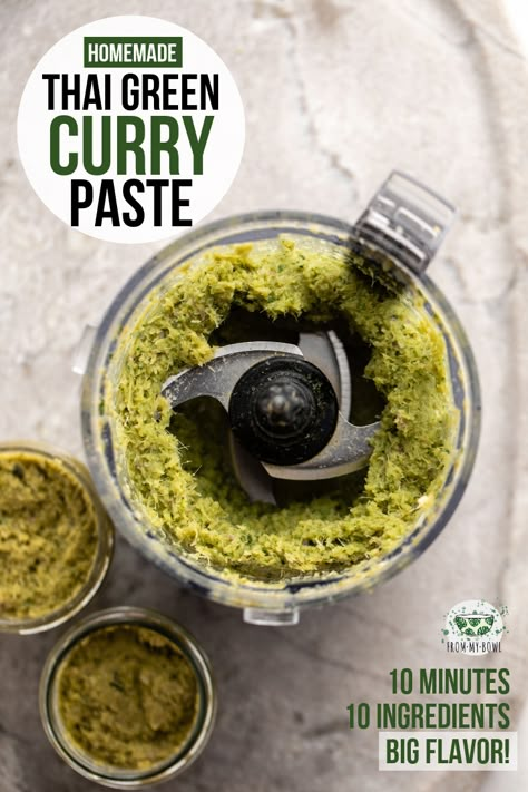 Make your own Thai Green Curry Paste at home with this easy-to-follow recipe! All you'll need is 10 ingredients, 10 minutes, and a food processor. #greencurry #greencurrypaste #thaigreencurry #thaifood #vegan | frommybowl.com Rice Menu, Easy Peanut Sauce, Green Curry Recipes, Thai Green Curry Paste, Zesty Salad, Thai Rice, Thai Curry Paste, Thai Green Curry, Green Curry Paste