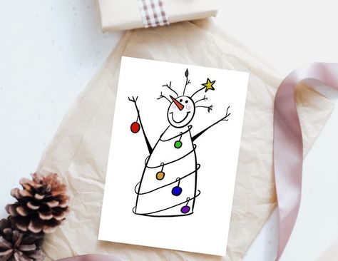 Painted Christmas Cards, Snowman Christmas Cards, Christmas Cards Kids, Christmas Doodles, Christmas Card Art, Card Drawing, Printable Christmas Cards, Art Carte, Christmas Card Crafts