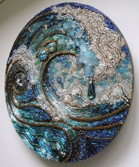 Ocean waves Mosaic Wall Hanging, Mosaic Madness, Mosaic Stained, Mosaic Projects, Mosaic Designs, Stained Glass Mosaic, Embroidery Inspiration, Mosaic Wall, Bead Art