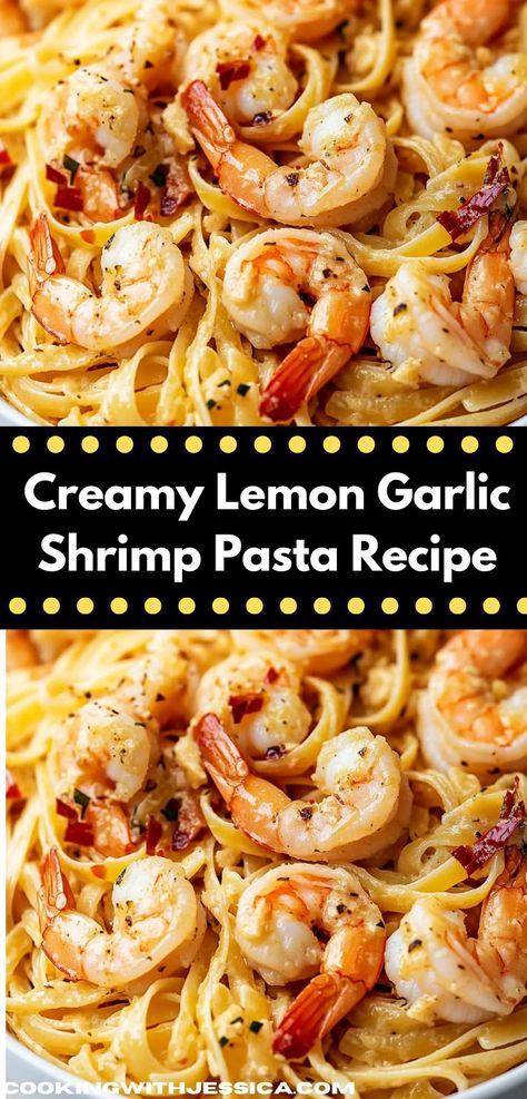 Discover the ultimate comfort food with Creamy Lemon Garlic Shrimp Pasta! This easy dinner recipe is not only quick to make but also delivers a rich, creamy texture that your loved ones will adore. Shrimp And Spaghetti Recipes, Creamy Lemon Garlic Shrimp, Dinner Ideas For Parties, Shrimp And Spaghetti, Easy Dinner Ideas For Two, Shrimp With Lemon, Garlic Shrimp Pasta Recipes, Lemon Shrimp Pasta, Recipe For Shrimp