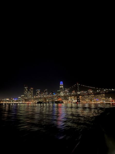 san francisco, night views, city at night, sf, ferry ride at night Downtown San Francisco At Night, Sf Night Aesthetic, San Fransico Aesthetic Night, Sf At Night, San Francisco Night Aesthetic, California Aesthetic Night, Late At Night Aesthetic, Late Night City Aesthetic, San Core