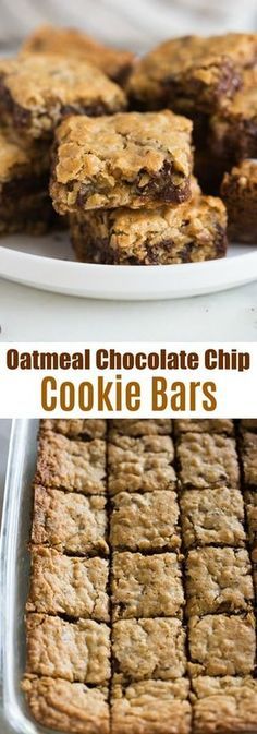 Oatmeal Chocolate Chip Cookie Bars are thick and chewy and a great treat for a crowd, potlucks and parties. They have the flavor you love from a great chocolate chip cookie, baked into easy and delicious bars! Oatmeal Chocolate Chip Cookie Bars, Pasta A La Carbonara, Cookies And Bars, Oatmeal Chocolate Chip Cookie, Dessert Oreo, Desserts Keto, Oatmeal Chocolate Chip, Cookie Bar, Chocolate Chip Cookie Bars