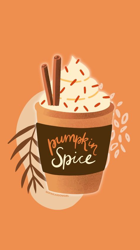 Orange graphic with drawing of Pumpkin Spice Latte Autumn Phone Wallpaper, Pumpkin Wallpaper, Pumpkin Spice And Everything Nice, Halloween Wallpaper Cute, Halloween Background, Thanksgiving Wallpaper, Halloween Flyer, I Love Fall, Fall Background