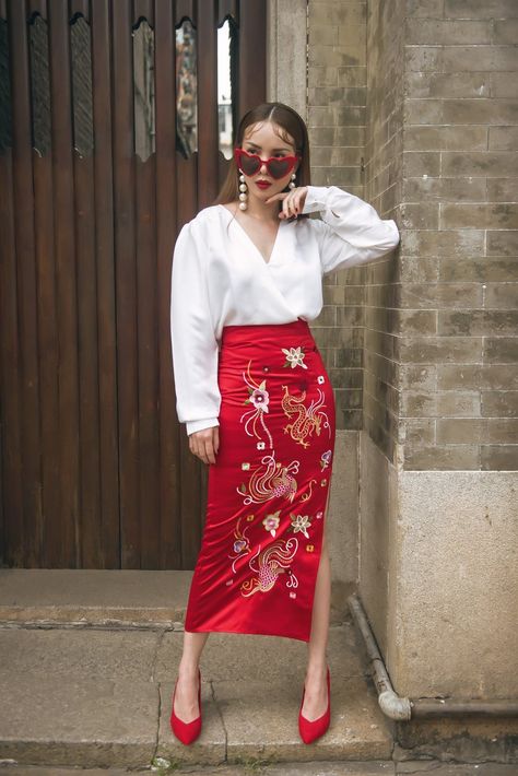 Chinese New Years Outfit, Chinese New Year Outfit Fashion, Edgy Workwear, Chinese New Year Fashion, Lunar New Year Outfit, Red Outfits For Women, Chinese New Year Outfit, New Year Outfit, Smart Casual Women Outfits