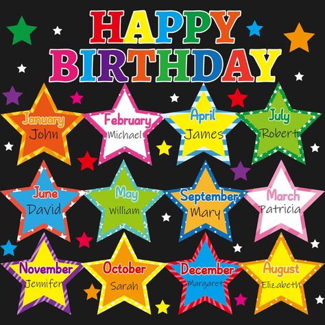 PRICES MAY VARY. Package includes: You will get 12pcs of large glitter star birthday month cutouts,1Pcs of “Happy Birthday” banner cutouts, 24pcs of star confetti cutouts, and 3 sheets of adhesive points. The quantity is enough to meet your classroom birthday decoration and regular needs. Premium material: Our star themed birthday bulletin board decorations are made of thick paper, fade-resistant, and coated with film on both sides, sturdy enough not to be easily damaged or broken and will withs Birthday Boards For Toddlers Classroom, Birthday Bulletin Boards Classroom, Birthday Bulletin Boards Preschool, Toddler Bulletin Board Ideas, Birthday Board Ideas For Work, Birthday Wall Ideas For Classroom, Class Birthday Board, Birthday Chart For Preschool, Birthday Boards Classroom Preschool