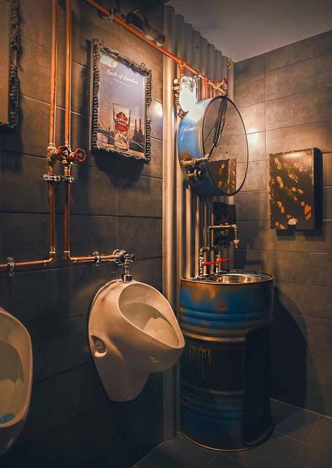 Steampunk Bar, Industrial Coffee Shop, Bar Deco, Pub Interior, Pub Design, Desain Editorial, Industrial Coffee, Chur, Toilet Design