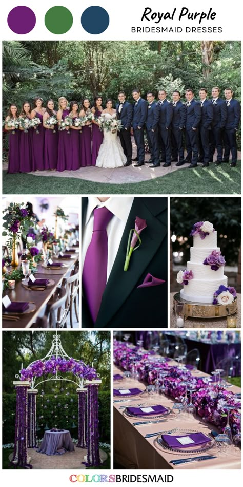 Violet Purple Bridesmaid Dresses, Violet And Navy Blue Wedding, Navy Blue Suit With Purple Tie, Purple Blue Burgundy Wedding, Purple White Wedding Theme, Purple Rain Wedding Theme, Royal Blue And Dark Purple Wedding Theme, Navy And Violet Wedding, Royal Blue And Purple Wedding Theme Bridesmaid Dresses