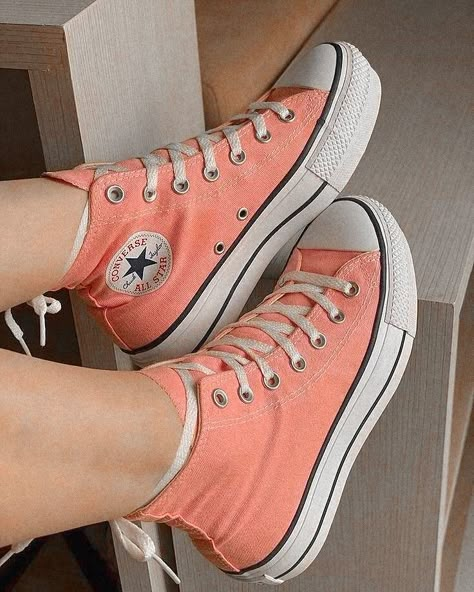 Emilie Hornby, Peach Converse, Converse Collection, Knee High Converse, High Converse, Cute Converse Shoes, Cute Converse, Preppy Shoes, Pink Converse