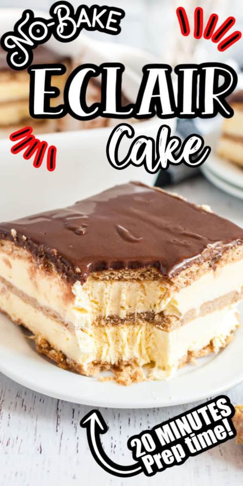 Eclairs Cake, Easy Eclairs, Cinnamon Graham Crackers, Chocolate Eclair Dessert, Graham Cracker Dessert, Eclairs Dessert, No Bake Eclair Cake, Oreo Torte, Dark Chocolate Frosting