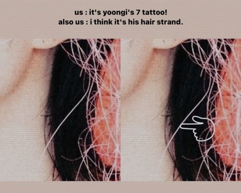 #bts #suga #yoongi Yoongi 7 Tattoo, 7 Tattoo, Hair Strand, Bts, Tattoos, Hair