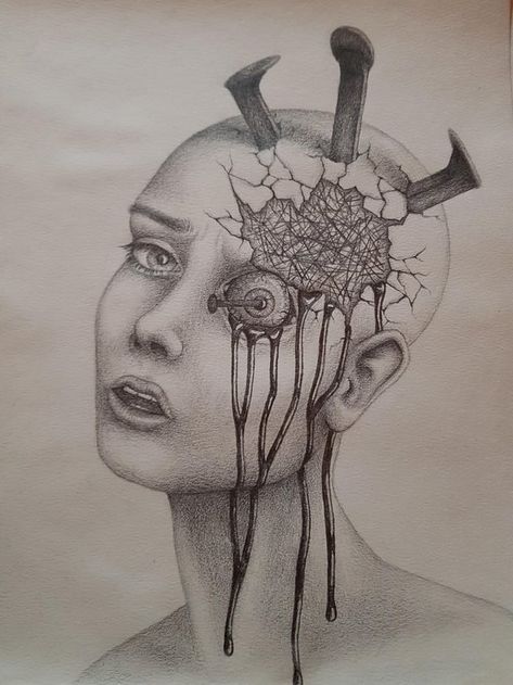 Migraine Art Illustrations, Migraine Drawing, Migraine Illustration, Migraine Tattoo Ideas, Headache Drawing, Migraine Tattoo, Migraine Art, Cluster Headache, Symptoms Of Concussion