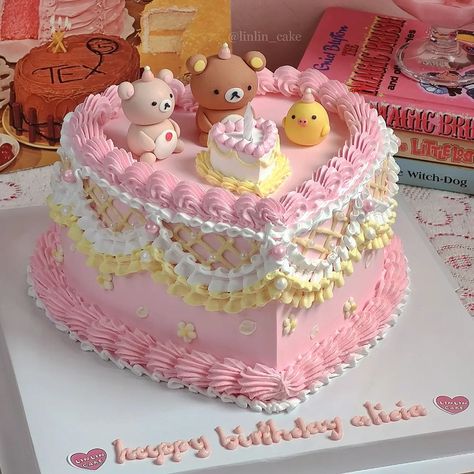 LinLin Cake Shop 🇲🇾 on Instagram: “A birthday party for Rilakkuma & Friends! 🌼💖🌼💖🌼💖 Currently our favourite cake we've made 🥺 3d characters are all sculpted from scratch !…” Pinterest Cakes Aesthetic, Rilakkuma Cake, Aesthetic Bakery, Pastel Cafe, Summer Birthday Cake, Vintage Birthday Cakes, Pinterest Cake, Quinceanera Cakes, Vintage Cakes