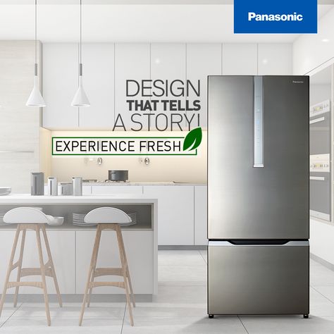 Home Appliances Creative Ads, Home Appliances Advertising, Panasonic Refrigerator, Catalogue Cover, Graphic Design Text, Car Advertising Design, Catalog Cover, Social Media Advertising Design, Bottom Freezer