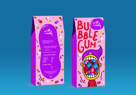 Candy on Behance Candy Bar Packaging Design, Sour Candy Packaging, Bubble Gum Packaging Design, Cartoon Packaging Design, Candy Package Design, Sweets Packaging Design, Candy Packaging Ideas, Candy Branding, Kids Package Design