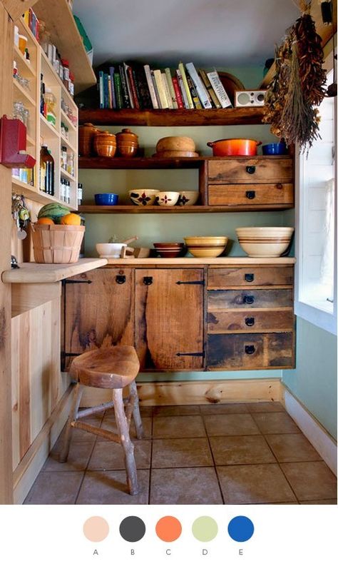 Shelf Spacing, Shelving Pantry, Kitchen Open, Pantry Ideas, Kitchen Shelf, Design Sponge, Wooden Kitchen, Open Shelves, Industrial Chic