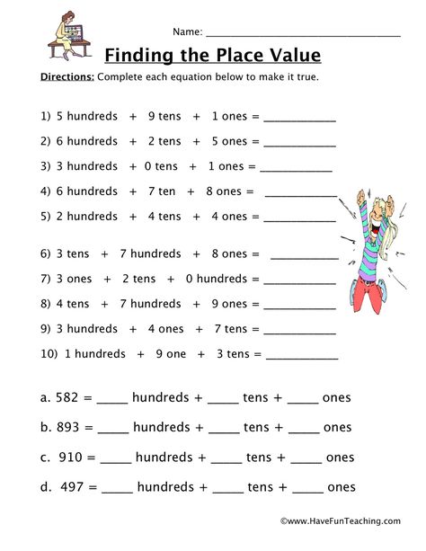 Value Worksheet, Spelling Word Practice, Math Helper, Teaching Place Values, Homework Worksheets, Place Value Worksheets, Kindergarten Phonics Worksheets, Mathematics Worksheets, Have Fun Teaching