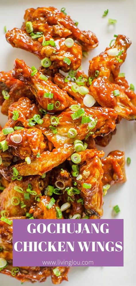 Go Chu Jang Chicken, Go Chu Jang Recipes, Gojuchang Wings, Chicken With Gochujang, Wings Baked In The Oven, Slow Roasted Gochujang Chicken, Gochujang Grilled Chicken, Gochujang Chicken Wings, Korean Gochujang Chicken Wings