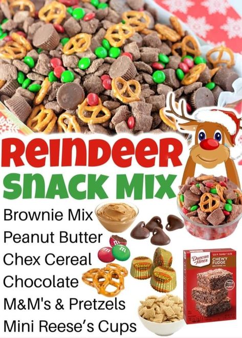 Theresa Causey - Rice Chex cereal – Corn Chex also work... Christmas Chow Chex Mix Recipe, Christmas Peanut Butter Cups, M&m Chex Mix Recipes, Christmas Snack Mixes, Christmas Mix Snack, Holiday Snack Mix Ideas, Chex Mix Recipes Christmas, Christmas Reindeer Food, Reindeer Snack