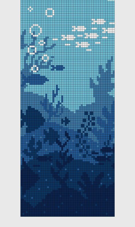 Complex Pixel Art Grid, Crochet Fish Graph, Blue Cross Stitch Patterns, Pixel Seashell, Pixel Blanket Crochet Free Pattern, Shark Pixel Art Grid, Water Cross Stitch, Waterfall Pixel Art, Fish Grid Pattern