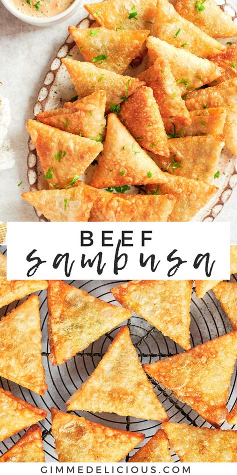 Samboosa Recipe Ground Beef, Sambusak Meat, Samosa Recipe Beef, Samboosa Recipe, Sambusa Recipe, Fried Pastries, Beef Samosa, Somali Food, Ramadan Recipe