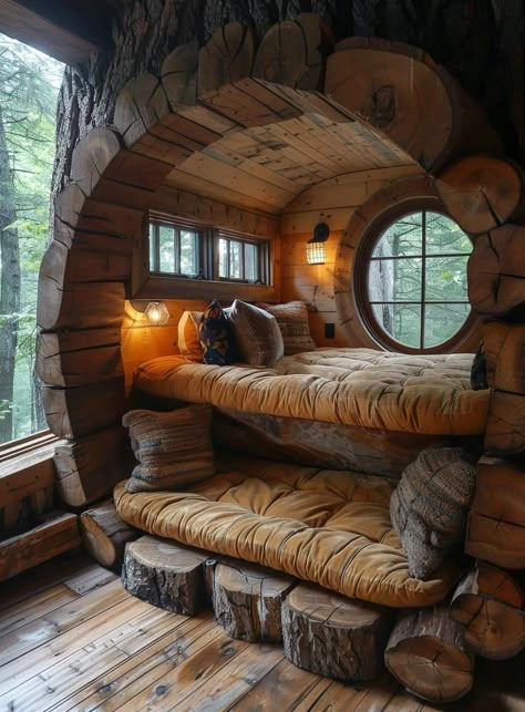 Dreams Beds, Fantasy Homes, Hobbit House, Fantasy House, Cabins In The Woods, Cozy Room, Dream Rooms, Dream House Decor, Log Homes