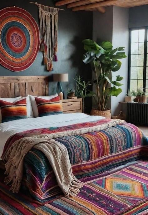 Bedroom For Teenage Girl, Colorful Bohemian Bedroom Decor, Colorful Bohemian Bedroom, Boho Bedroom Green, 60s Bedroom Decor, Modern Bohemian Bedroom Decor, Bedroom Canvas Art, Modern Bohemian Bedroom, Bohemian Bedroom Design