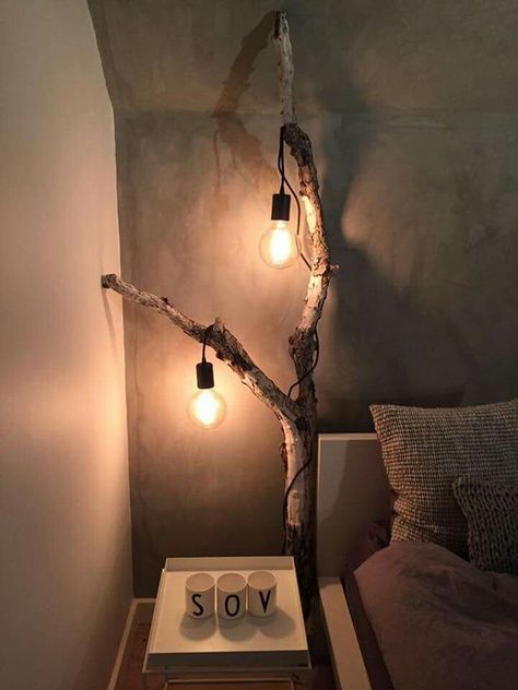 Tree Lamp Living Room, Diy Tree Lamp, Diy Lampe, Diy Living Room Decor, Tree Lamp, Diy Bathroom Decor, Living Room Diy, Diy Lamp, Tree Branch