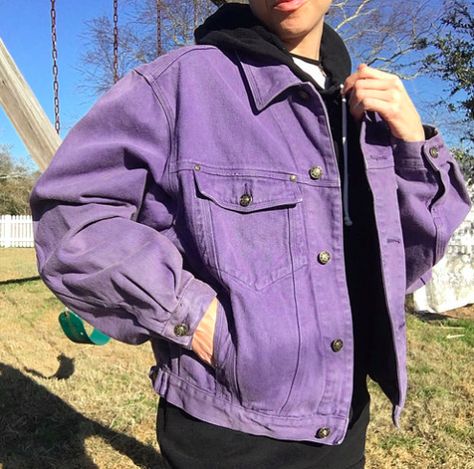 Purple Clothes Aesthetic Men, Purple Jean Jacket Outfit, Purple Fashion Men, Purple Jacket Outfit Men, Purple Denim Jacket Outfit, Lavender Outfit Men, Lavender Jacket Outfit, Mens Purple Outfit, Purple Men Outfit