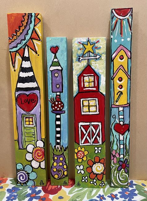 Quirky Welcome Signs, Fences From Pallets, Painting On Boards Acrylics, Painting Boards Ideas Wood Signs, Painted Boards Ideas, Painted Fence Boards, Garden Totems Diy Yard Art, Fence Art Painting, Painting On Wooden Planks