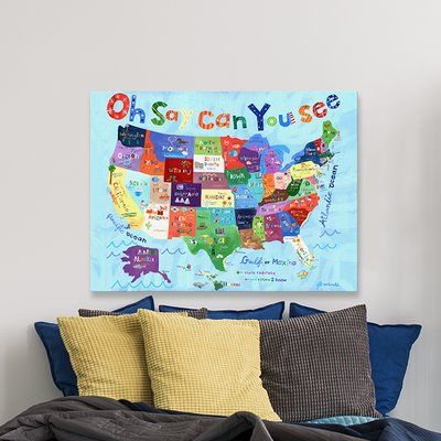 Oopsy Daisy Oh Say Can You See USA Map Canvas Art Size: Solar System Canvas, Balloon Canvas Art, Rainbow Playroom, Blue Nursery Decor, Map Canvas Art, Maps For Kids, Oopsy Daisy, Textured Canvas Art, Kids Wall Art