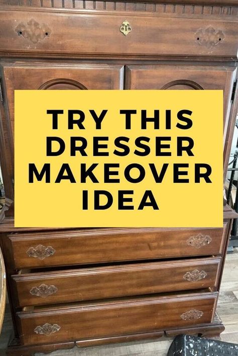 Check out this beautiful upcycle idea for old furniture you can find at your local thrift store or flea market. This creative paint job is perfect for vintage dressers and chests. #diy #makeover #furniture Painted Vintage Chest Of Drawers, Old Wood Dresser Makeover, Renovated Chest Of Drawers, Drawer Diy Makeover, Painting Furniture With Chalk Paint Old Dressers Chest Of Drawers, Chest Dresser Makeover, Diy Old Furniture Makeover Wood, Painting Old Furniture Ideas Wood, Diy Dresser Flip