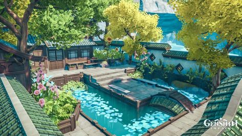 Tea House Design, Green Cottagecore, Chinese Courtyard, Small Bridge, Cute Teapot, Teapot Design, Best Build, Pot Designs, Landscape Scenery