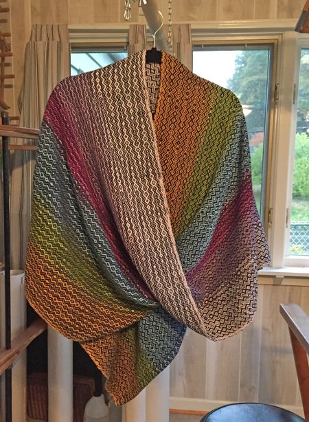 Woven Shawl Patterns, Woven Shawls And Wraps, Triangle Weaving, Handwoven Garments, Handwoven Clothing, Painted Warp, Handwoven Scarves, Weaving Scarfs, Twisted Scarf