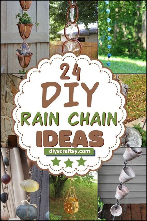 This is a list of 24 DIY Rain Chain Ideas that you can make at your home. Rain chains are really easy to DIY projects that can add a bit of style to your home. #diy #diycraft #diyrainchain #diydecor #diyrainchainideas Musical Rain Chain, Diy Rainchain Ideas, Pottery Rain Chain, Diy Outdoor Suncatcher, Diy Rain Chain Dollar Stores, Rain Chimes Diy, Watering Can Wind Chime, Rainchains Diy, Rain Catcher Chain