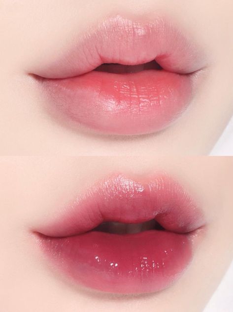 dark pink glossy ombre lips K Beauty Lips, Soobin Lips, Gradient Lips Korean, Korean Gradient Lips, Lip Tattoo Lipstick, Lip Liner Tattoo, Aesthetic Lips, Benefit Benetint, Light Pink Lips